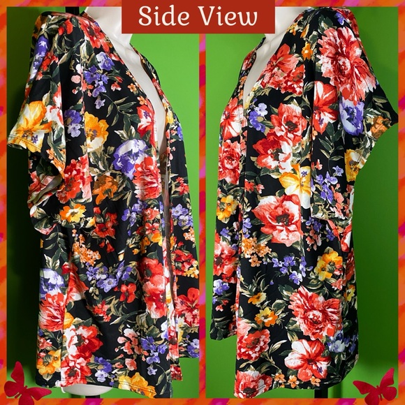 ‼️FINAL PRICE‼️NWOT S OPEN CARDIGAN BLACK&FLORAL WIDE SHORT SLEEVE WHIMSYGOTH - Picture 7 of 14